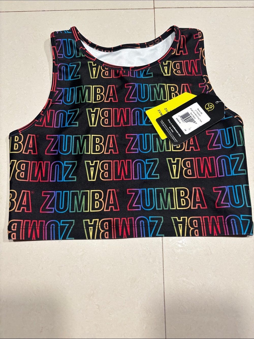 Zumba Fitness Black Crop Tank with Rainbow Logo Print